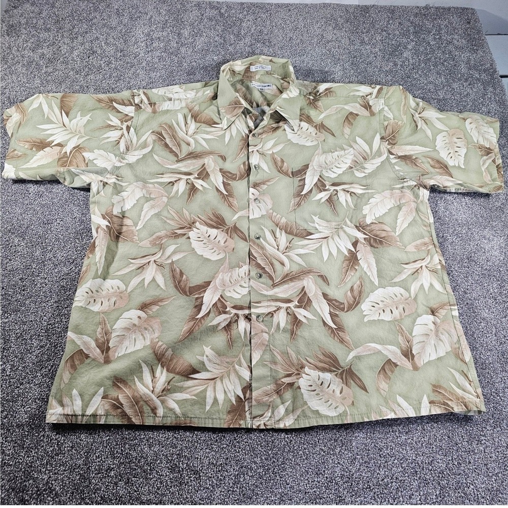 Vintage Pierre Cardin Button-Up Shirt Mens XXL‎ Green Tropical Floral Hawaiian